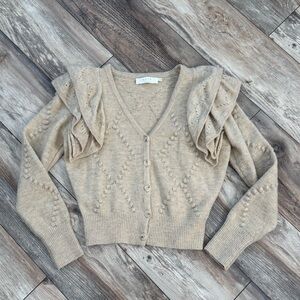 Astr Beige Ruffle Detail Cardigan